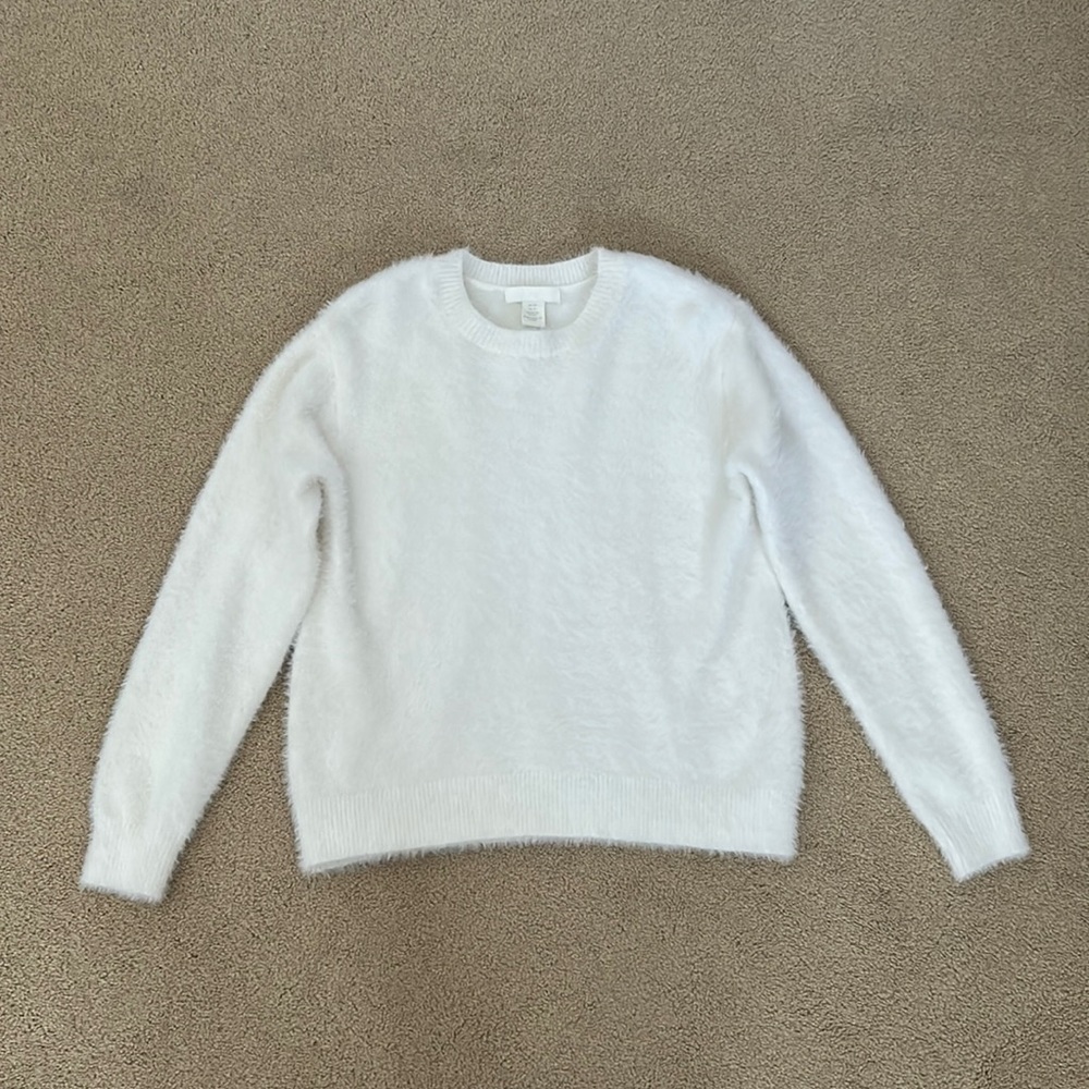 H&M Soft Fluffy Crewneck Sweater White Sz XS